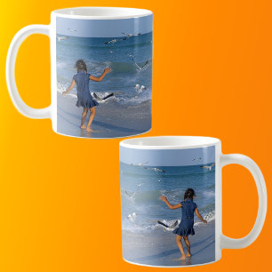 Taza De Café Amar la imagen azul moderna de la playa y el mar