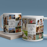 Taza De Café Amar La Vida Contigo 14 Collages de fotos Blanco<br><div class="desc">Romántico fotomontaje con 14 fotos propias. Este diseño en blanco y negro está escrito a mano con "la vida amorosa contigo" en tipografía de tipografía delgada y escritura elegante. La plantilla de fotos está configurada para que añadas 14 de tus imágenes favoritas, que se muestran en una mezcla de formatos...</div>