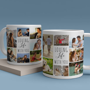 Taza De Café Amar la vida contigo Collage de 14 fotos Blanco