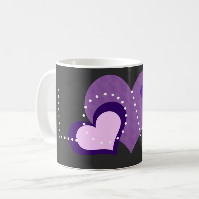 Taza De Café Amar los corazones morados (Anverso izquierdo)