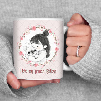 Taza De Café Amar mi Bulldog francés con dibujos Chicas persona