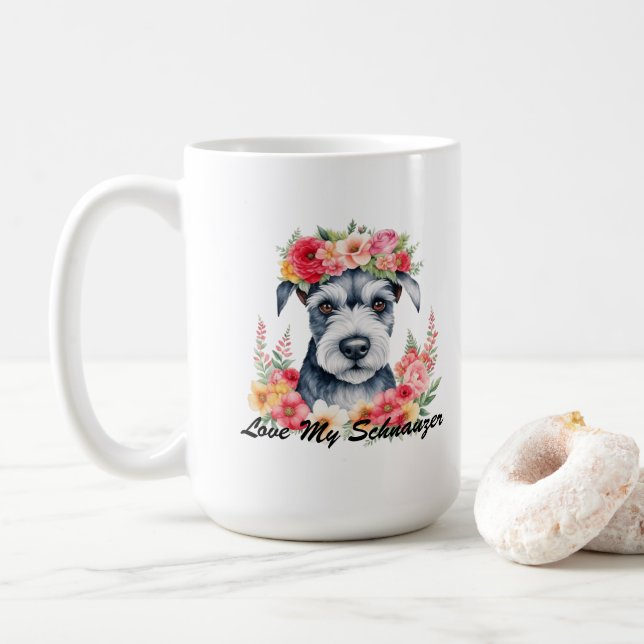 Taza De Café Amar mi Schnauzer Mini Schnauzer Flower PRYPW (Con donut)