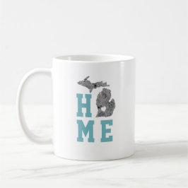 Taza De Café Amar Michigan Hogar Con Cepas Gris Y Azul