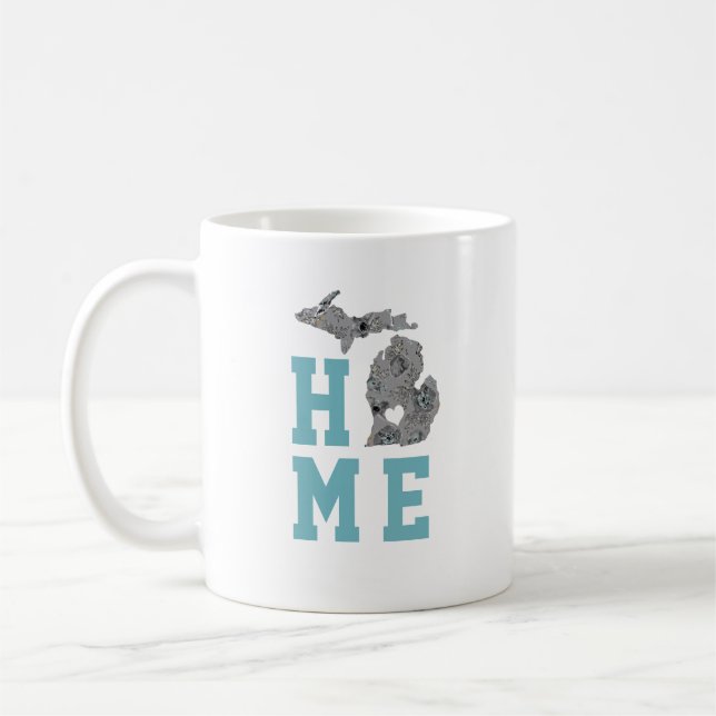 Taza De Café Amar Michigan Hogar Con Cepas Gris Y Azul (Izquierda)