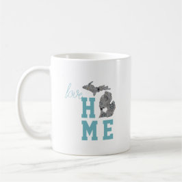 Taza De Café Amar Michigan Hogar Con Cepas Gris Y Azul