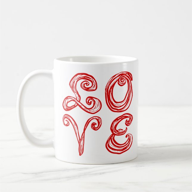Taza De Café AMAR Palabra Arte Tejido Fuente Letras Rojas (Izquierda)