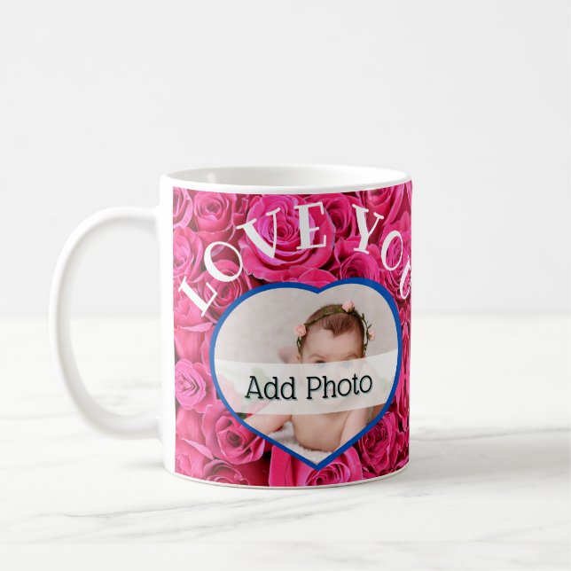 Taza De Café Amar tu corazón foto rosa Roses moderno guión (Izquierda)