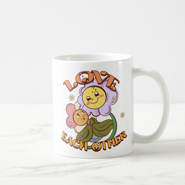 Taza De Café Amar unos a otros | Diseño floral caprichoso (Derecha)
