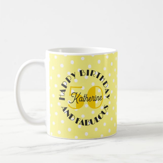 Taza De Café Amarillo 50 y fabuloso cumpleaños feliz (Izquierda)