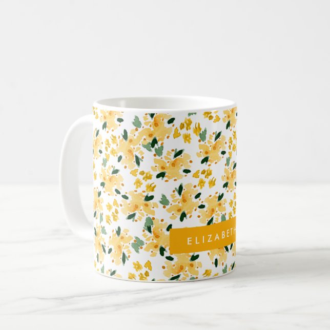 Taza De Café Amarillo acuarela Floral Jardín personalizado (Anverso izquierdo)