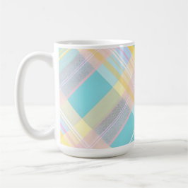 TAZA DE CAFÉ AMARILLO AZUL ROSA PURPURA PLAID DE PASCUA