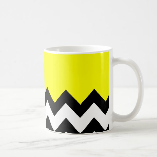 Taza De Café Amarillo brillante moderno con Chevron blanco y ne (Derecha)