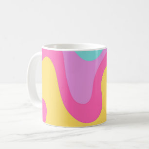 Taza De Café Amarillo Brillante Rosa Lavanda Menta Abstracto