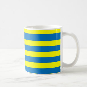 Taza De Café Amarillo Brillante y Rayas Azules