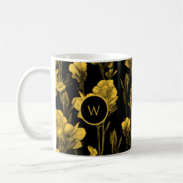 Taza De Café Amarillo Floral Negro Personalizado