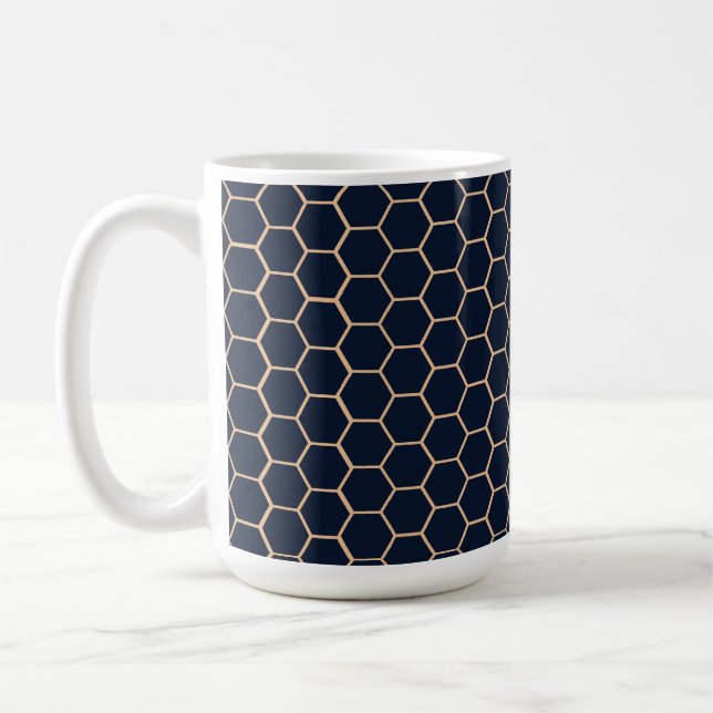 Taza De Café Amarillo geométrico claro sobre hexágono azul oscu (Izquierda)
