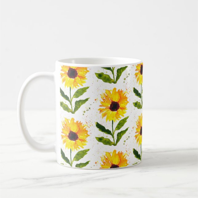 Taza De Café Amarillo giratorio Marrón Rústico Floral acuarela (Izquierda)