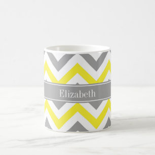 Taza De Café Amarillo Gris Oscuro Blanco LG Chevron Gris Monogr