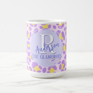 Taza De Café Amarillo morado rosado Leopardo personalizado