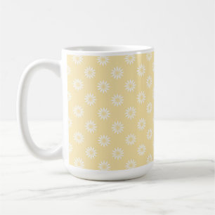 TAZA DE CAFÉ AMARILLO PASTEL CON FILAS DE FLORES BLANCAS
