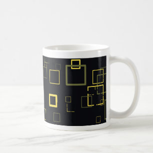 Taza De Café Amarillo retro, pop negro cuadrado patrón de arte 