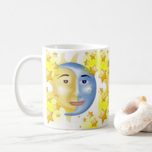 Taza De Café Amarillo Sun Blue Moon Estrellas Amarillas Mug