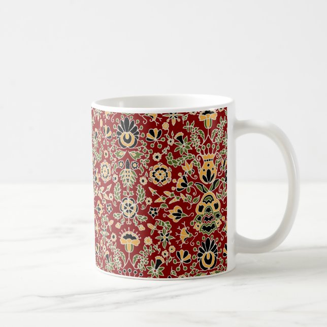 Taza De Café Amarillo, verde, negro sobre rojo profundo (Derecha)
