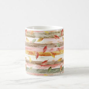 Taza De Café Amarillo Verde Rojo Rosa Hojas de Otoño Rayas