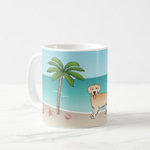 Taza De Café Amarrón Dorado Amarillo En Una Playa Tropical De V