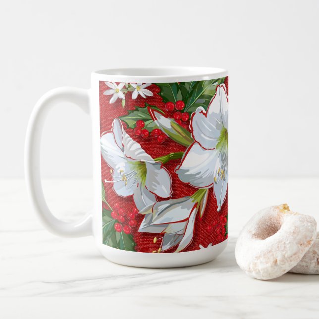 Taza De Café Amaryllis y Holly Red Navidades (Con donut)