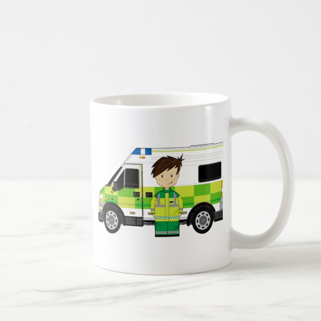 Taza De Café Ambulancia linda del dibujo animado y EMT (Derecha)