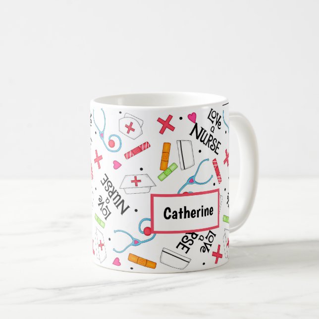 Taza De Café Ame un nombre blanco colorido del arte de la (Anverso derecho)