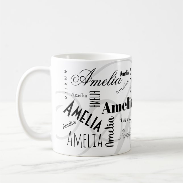 Taza De Café Amelia Custom Name  Black White Coffee Mug (Izquierda)