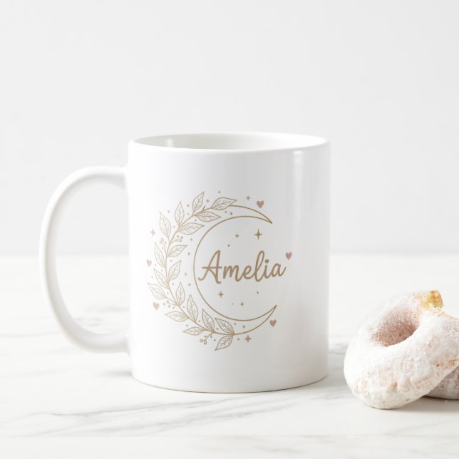 Taza De Café Amelia Personalised Name Mug - Elegant Celestial  (Con donut)