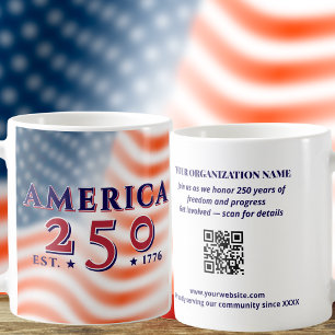 Taza De Café América 250 1776 2026 Código QR personalizado Patr