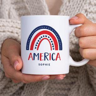 Taza De Café América   Arcoiris rojo blanco y azul