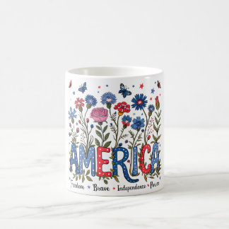 Taza De Café América floral 4 de julio Tipografía Patriótica