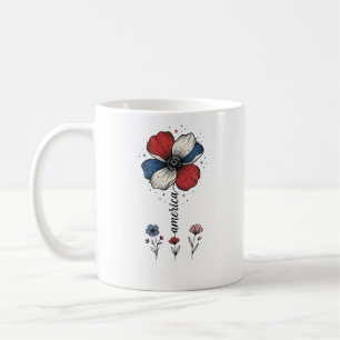 Taza De Café América Floral Patriótico Vintage Diseño Vectorial