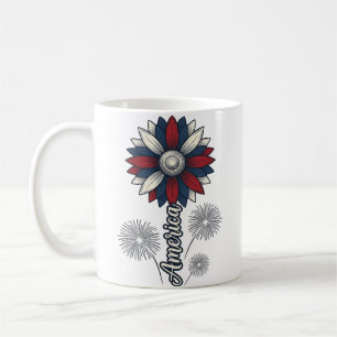 Taza De Café América Patriótica Flor Fuegos Artificiales Diseño