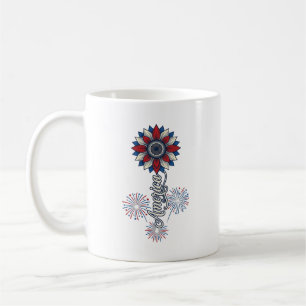 Taza De Café América Patriótica Flores Fuegos Artificiales Dise