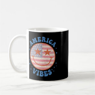 Taza De Café América Vibra Cara Feliz Sonrisa Bandera Americana
