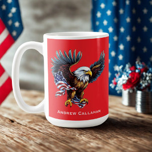Taza De Café American Bald Eagle Patriotic Bandera de Estados U