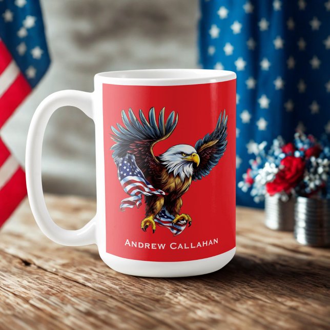 Taza De Café American Bald Eagle Patriotic Bandera de Estados U (Subido por el creador)