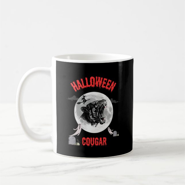 Taza De Café american cougar on halloween night with crows (Izquierda)