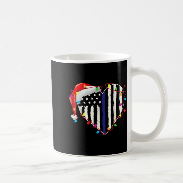 Taza De Café American Flag Blue Line Santa Hat Lice Christmas P (Derecha)