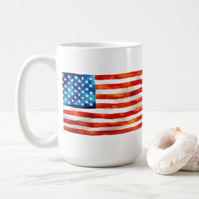 Taza De Café American Flag Watercolor Painting Artistic USA  (Con donut)
