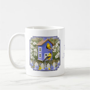 Taza De Café American Goldfinch Bird House Flower Garden
