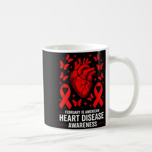 Taza De Café American Heart Disease Awareness Month Ribbon Red  (Derecha)