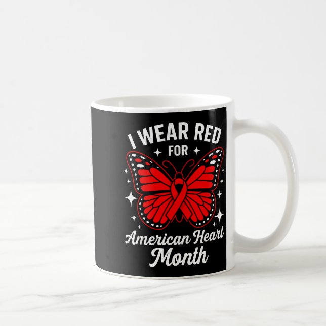 Taza De Café American Heart Disease Awareness Month Ribbon Red  (Derecha)