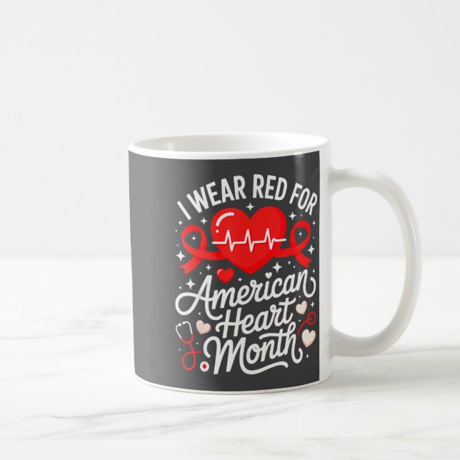 Taza De Café American Heart Disease Awareness Month Ribbon Red  (Derecha)